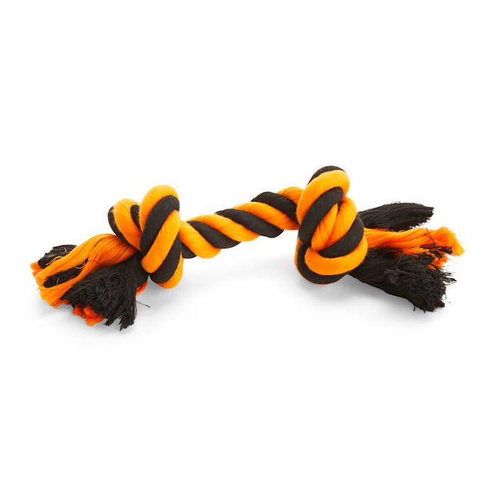 Photo of a Bootique Spooky & Kooky Orange & Black Rope Dog Toy for Big Dogs on a white background