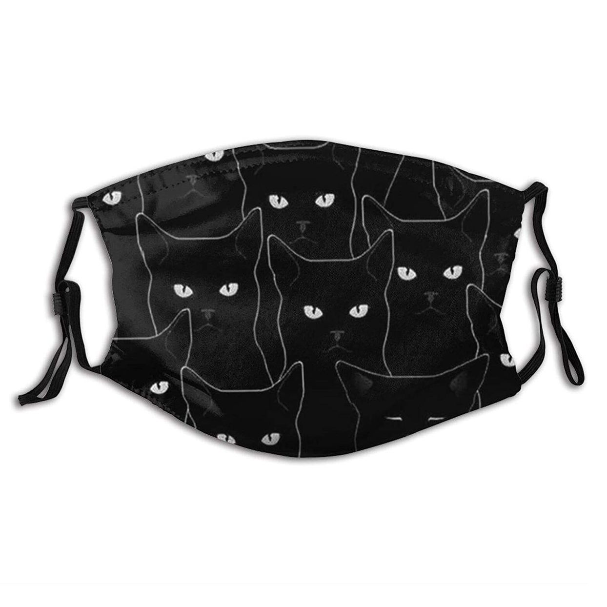 Product photo of a Black Cat Face Mask With Filter Pocket on a white background