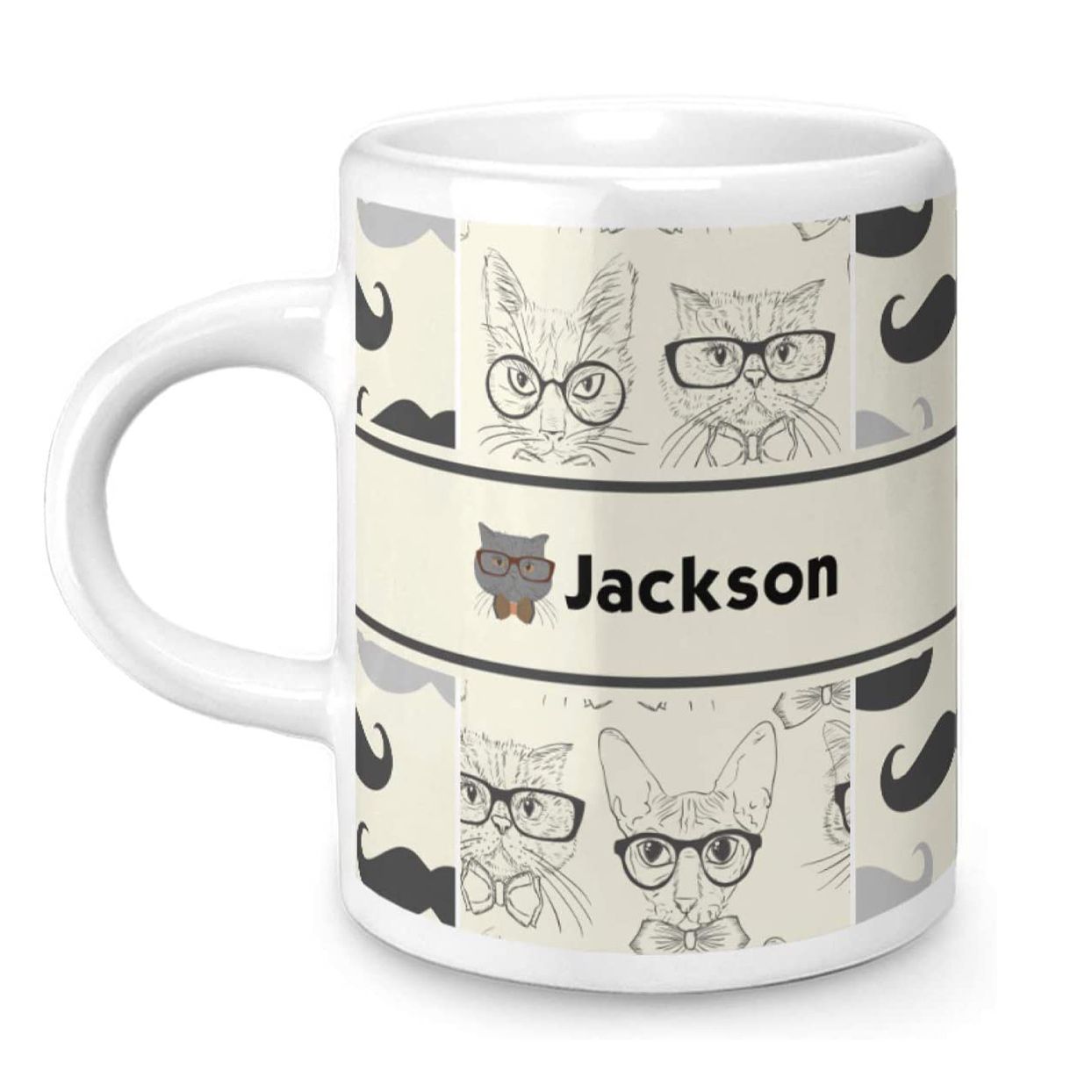 Product photo of a Personalized Hipster Cat Espresso Cup on a white background