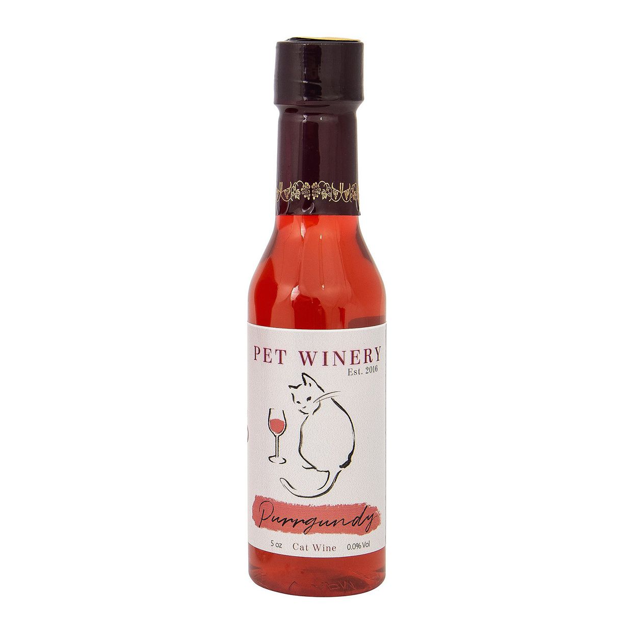 Product photo of a bottle of Pet Winery Wine Purrgundy Cat Lickable Treat on a white background