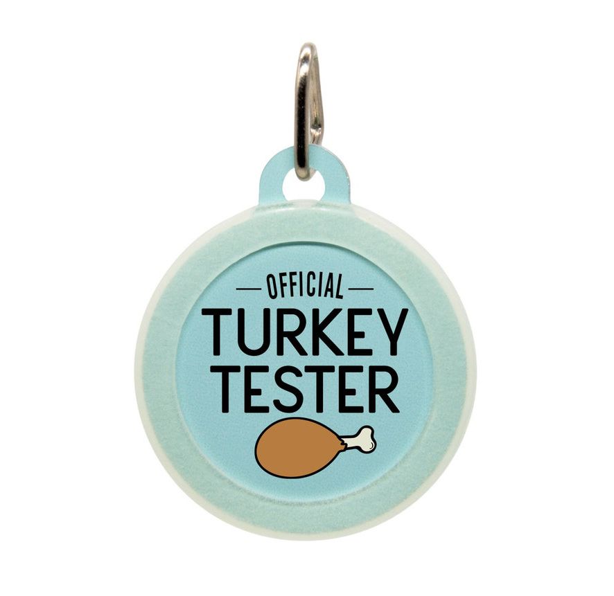 Product photo of a Thanksgiving Pet Tag with Phone Number on a white background