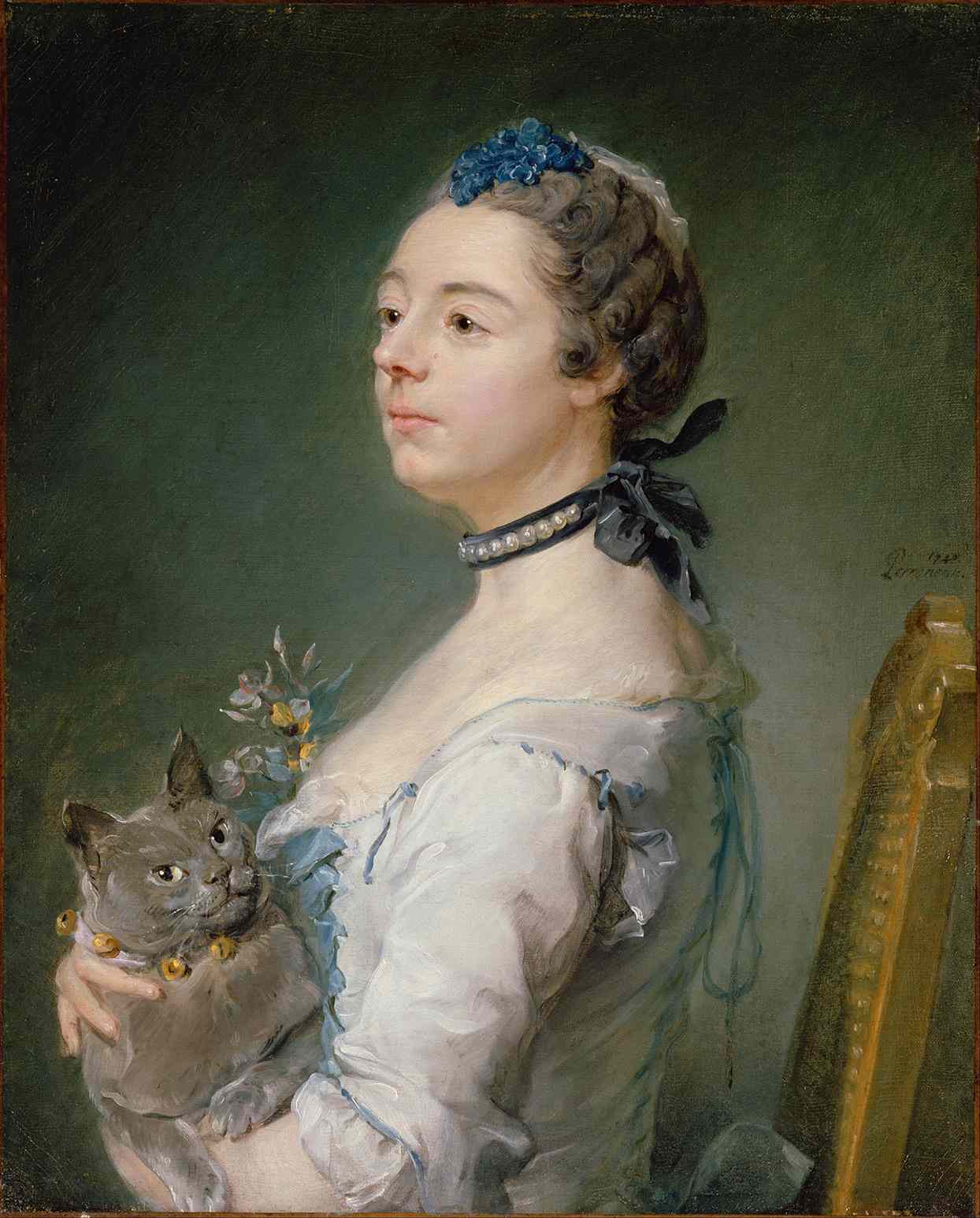 1747 painting with woman holding Chartreux