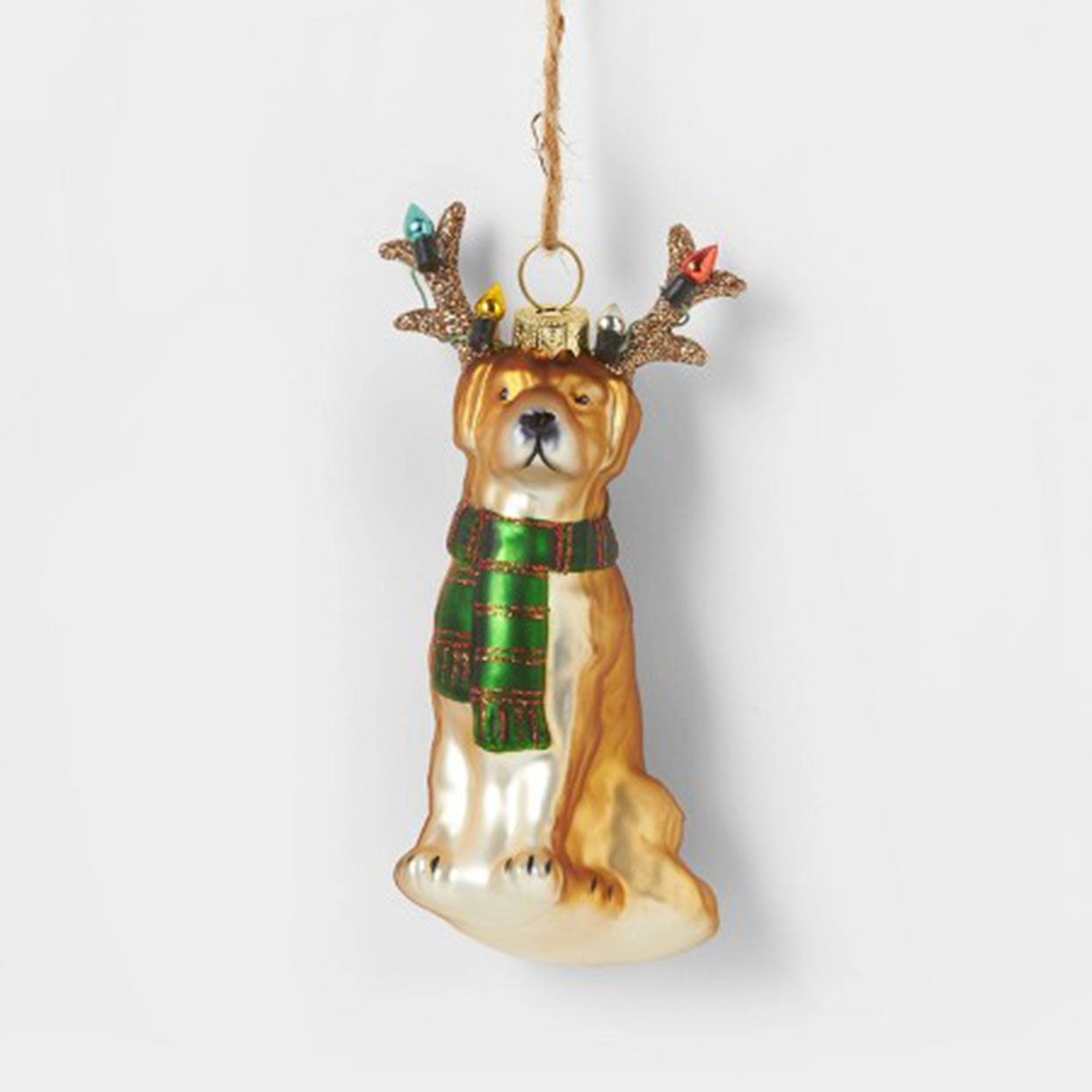 Retriever with Scarf & Antlers Christmas Tree Ornament