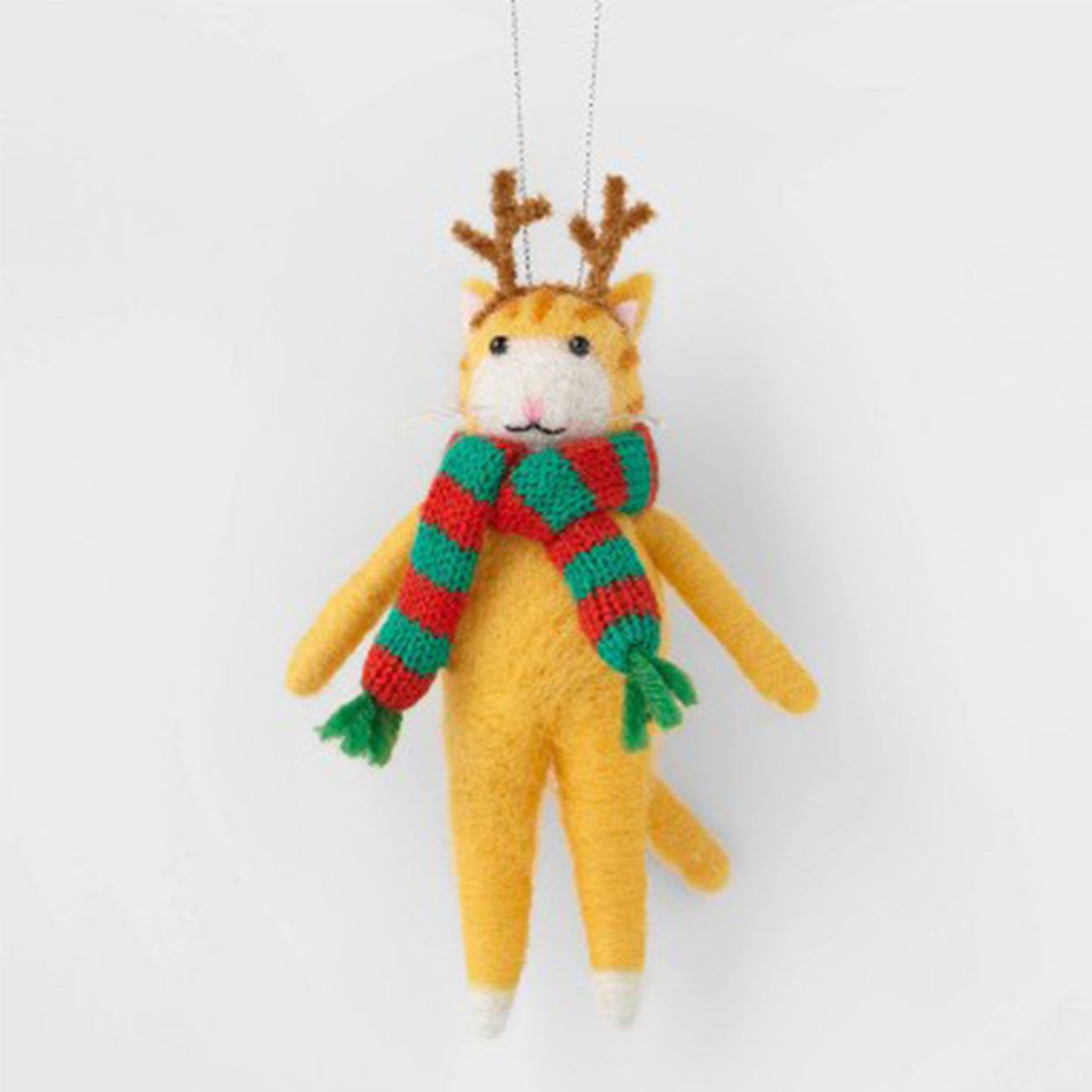 Tabby Cat with Reindeer Ears Christmas Tree Ornament