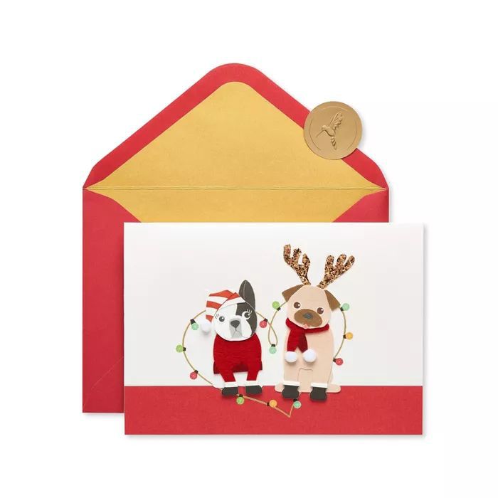 Product photo of a Papyrus Christmas Card Dog Pair