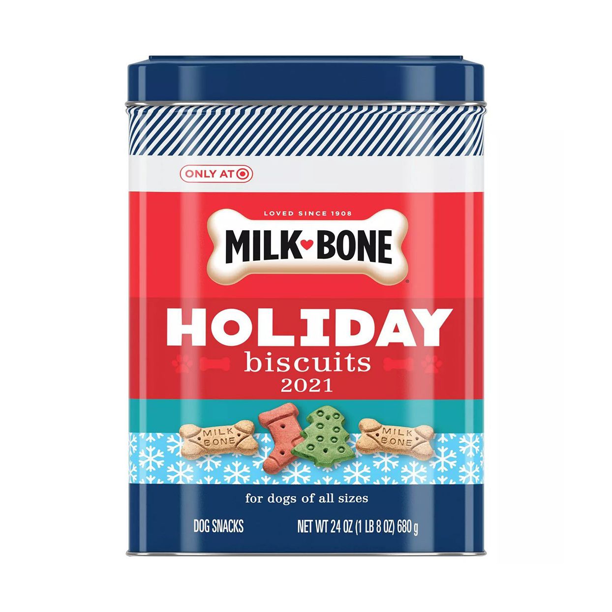 Product photo of MilkBone Holiday Tin with Original Beef Holiday Dog Biscuits Dog Treats
