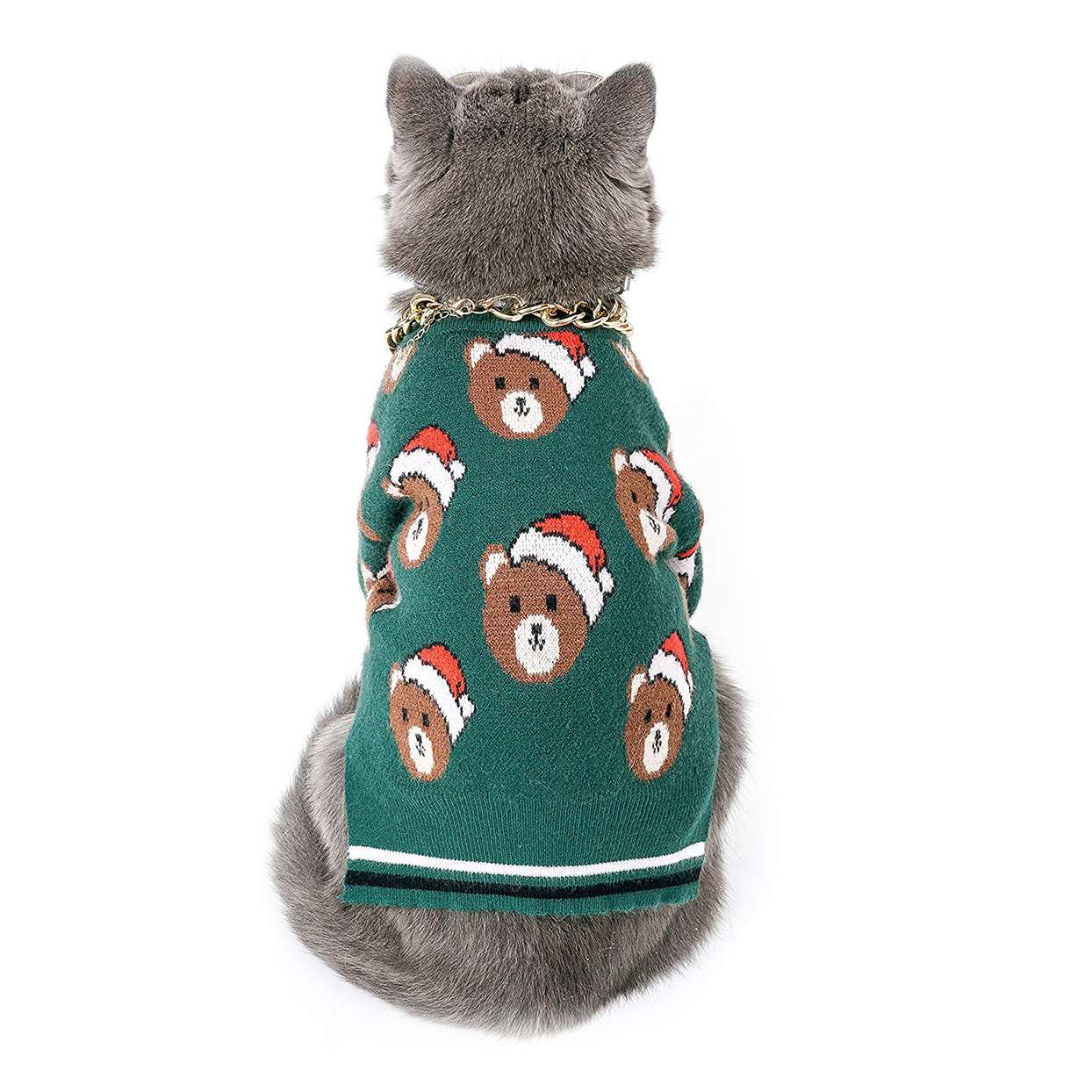 Cat wearing a Christmas Pet Sweater for Small Dogs and Cats