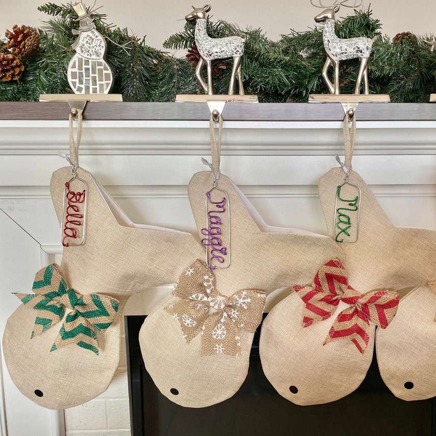 Product photo of Personalized Cat Christmas Fish Stockings With Name Tags