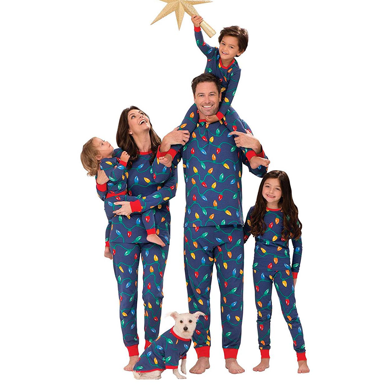 Family wearing Christmas Lights Matching Family Pajamas