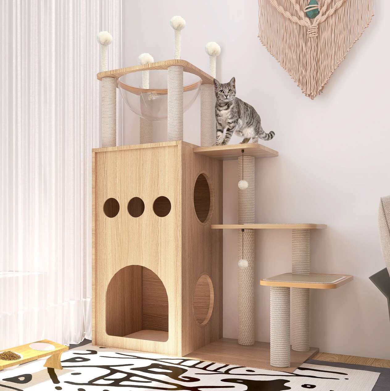 52 Inch Cat Tree Tower Condo Furniture Scratch Post Kitty Pet House Play  Paws 