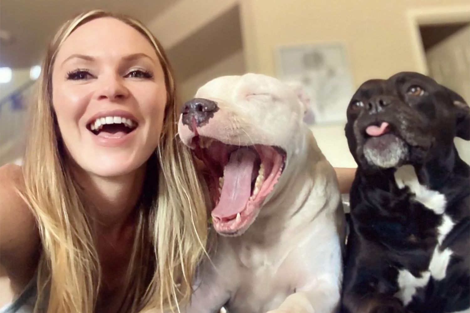Diane taking a selfie with her two pitties