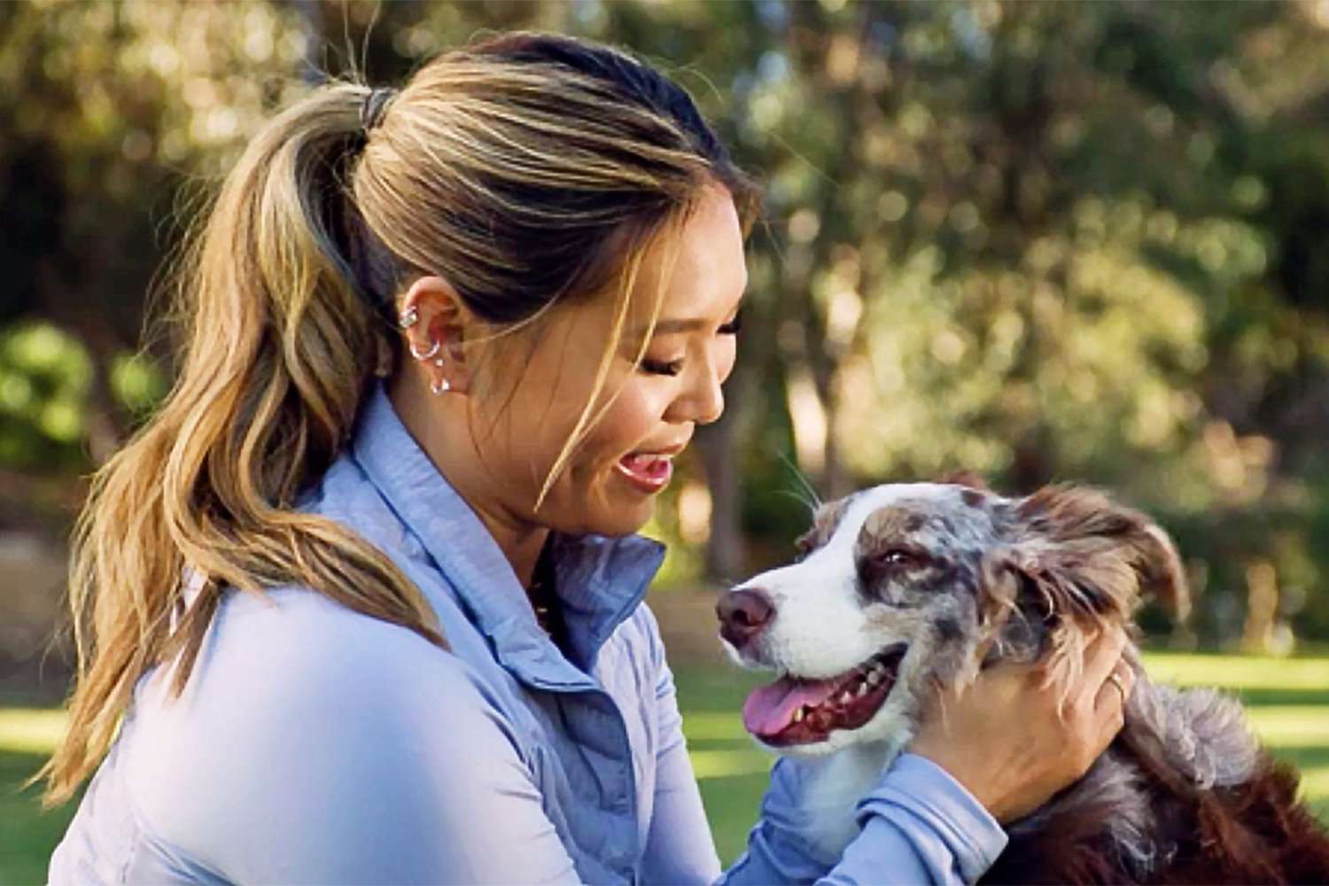 Chloe Kim with her dog, Reese