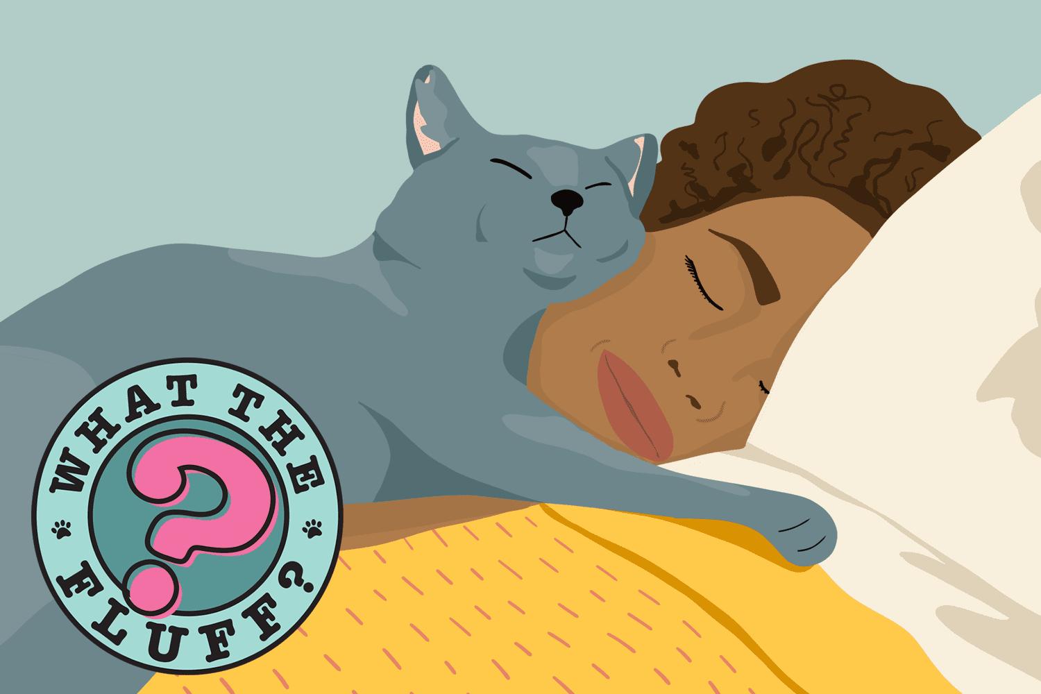 illustration of a cat sleeping on owner's face