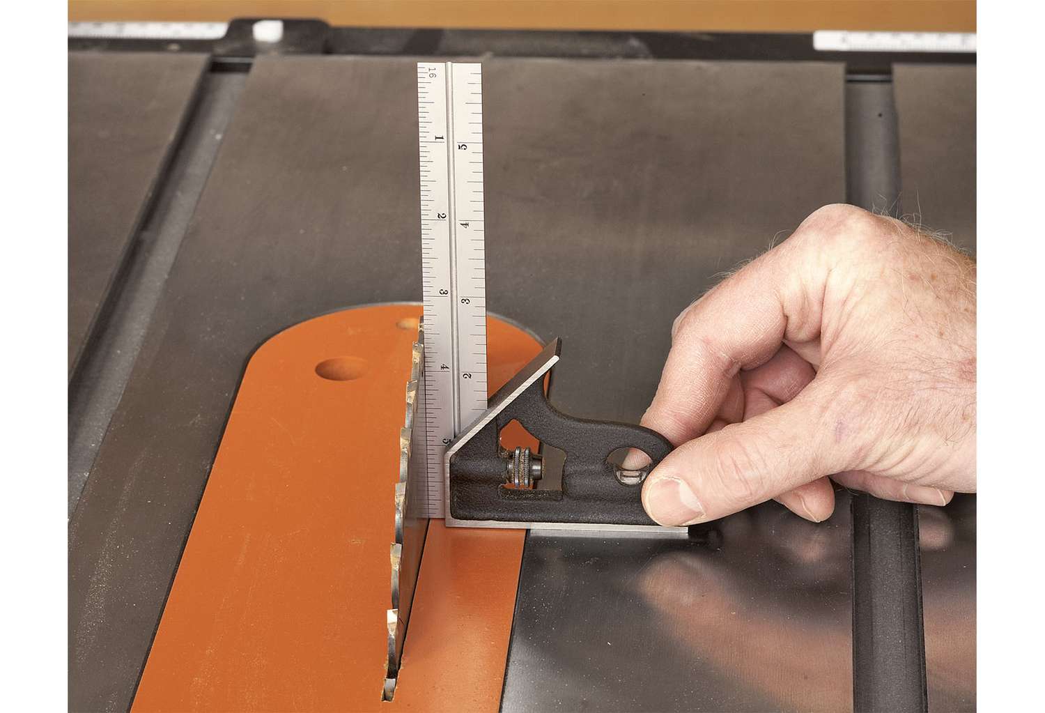 4. Calibrate a tablesaw's blade-tilt stops