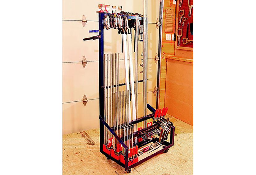 Clamps in a metal rack