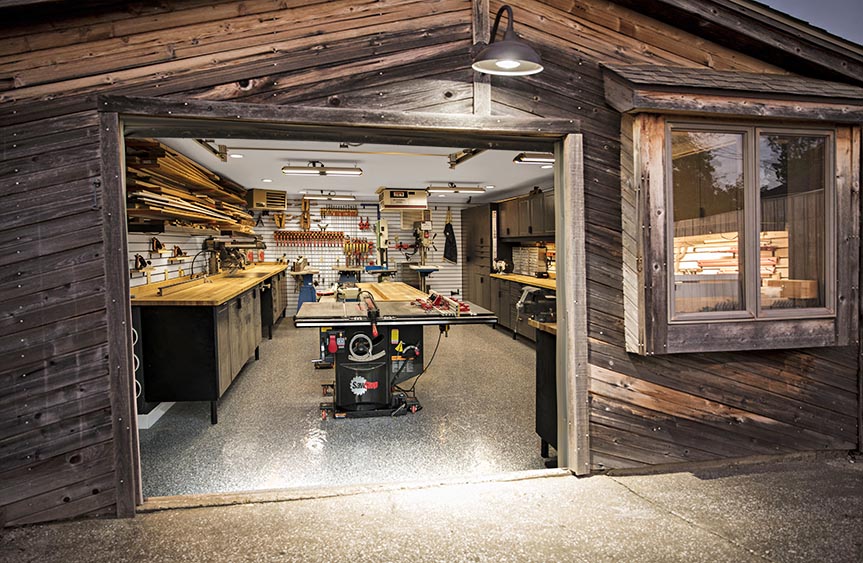 Unfinished garage becomes a woodworking haven