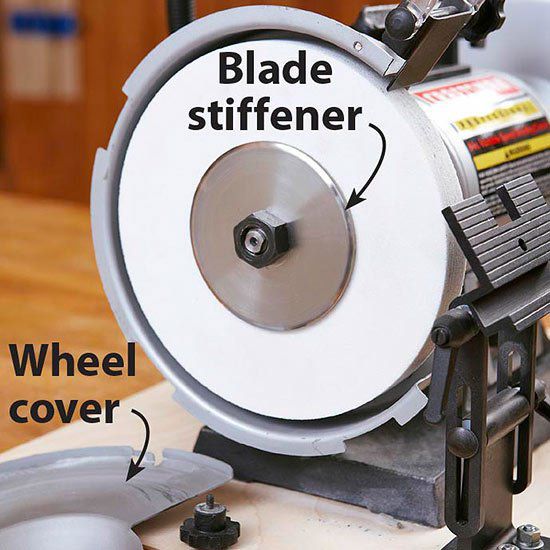 Wheel of grinder is white-ish