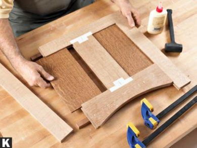 Gluing pieces of board together.