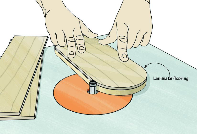 Routing the edge of a laminate flooring.