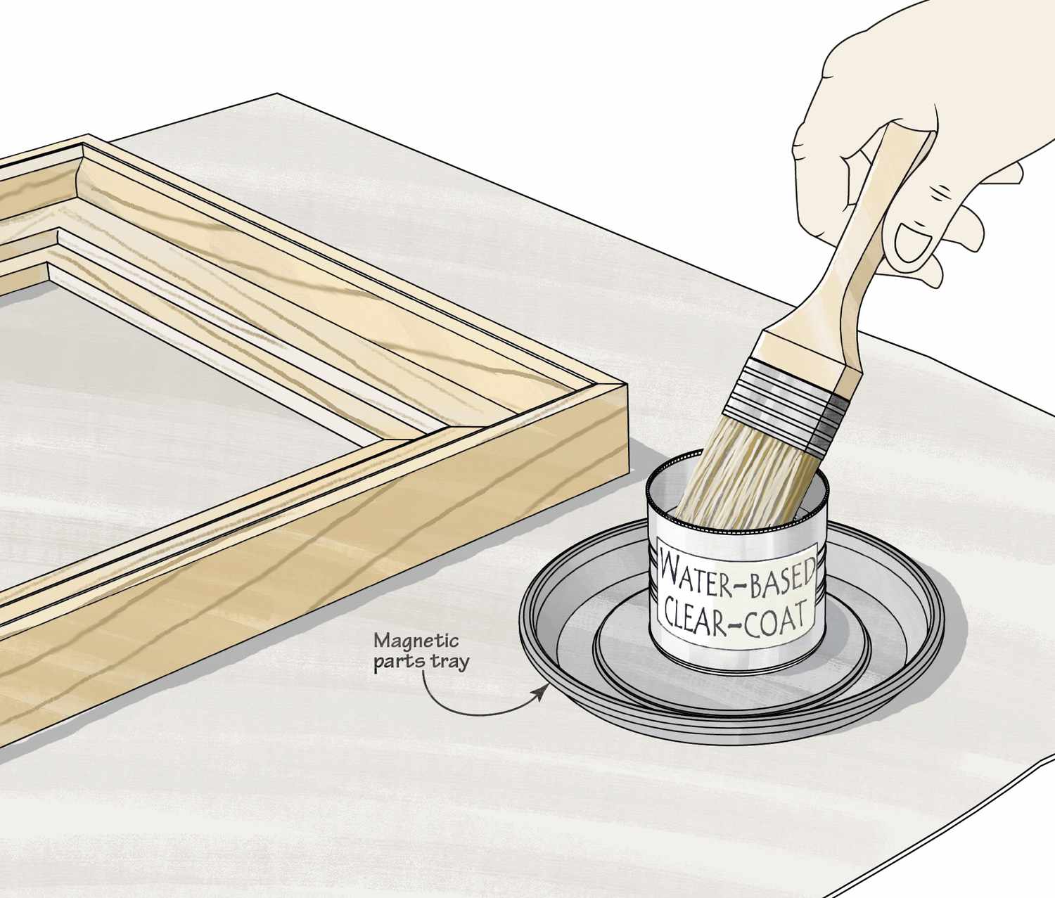 Drawing of stain can in magnetic tray