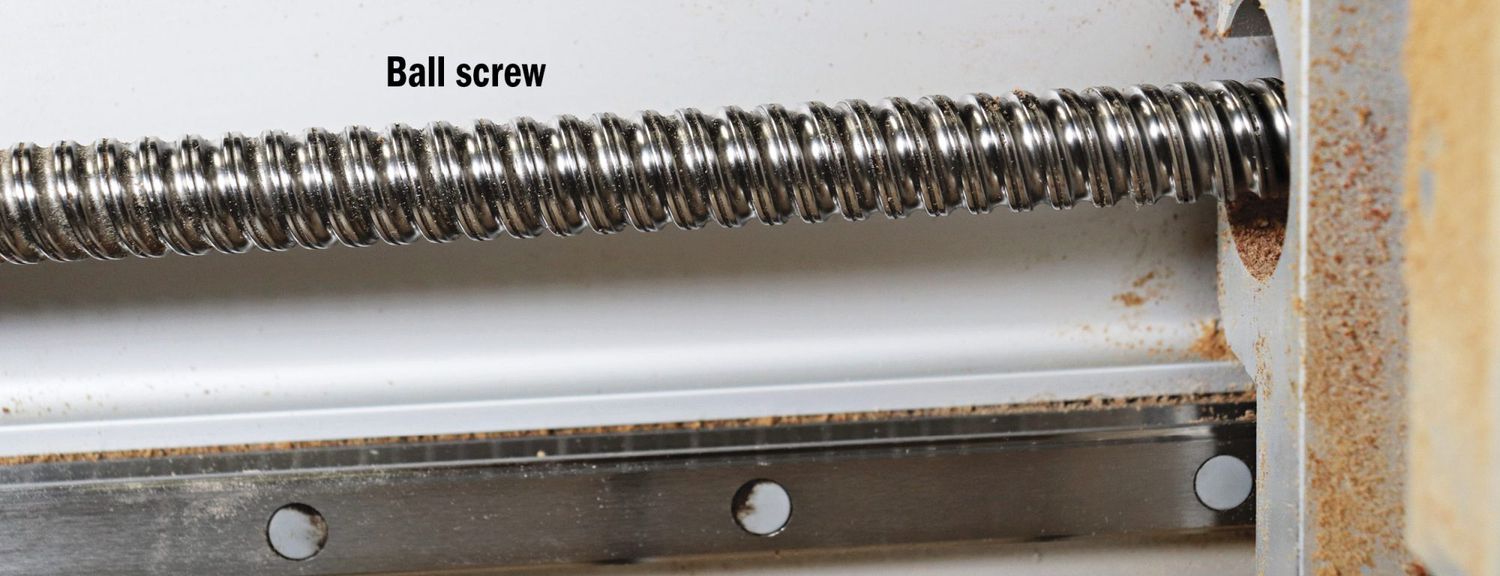 Photo of ball screw on CNC machine.