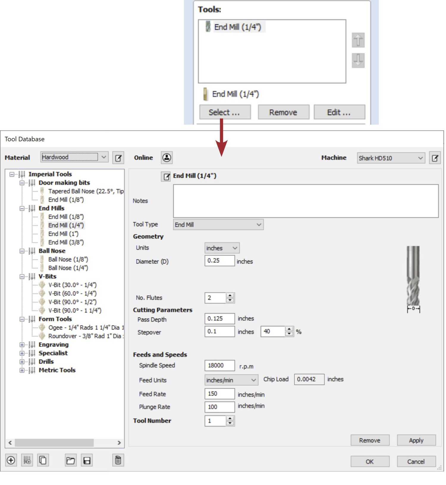 Screen shot of software settings