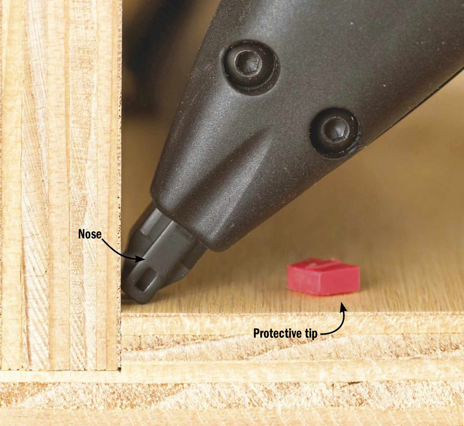 Photo of nailer with protective tip removed