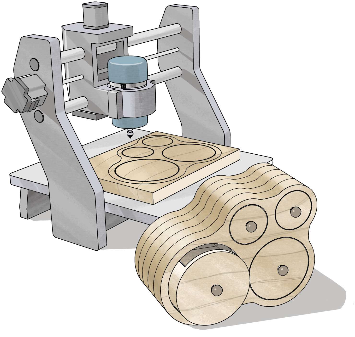 Drawing of CNC router making pattern on project