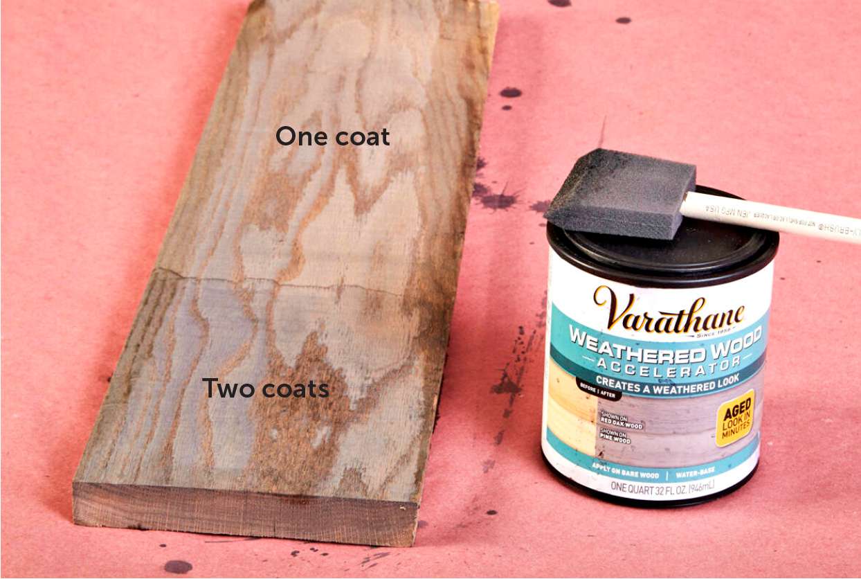 comparison of 1 coat vs 2 coats of Varathane’s Weathered Wood Accelerator