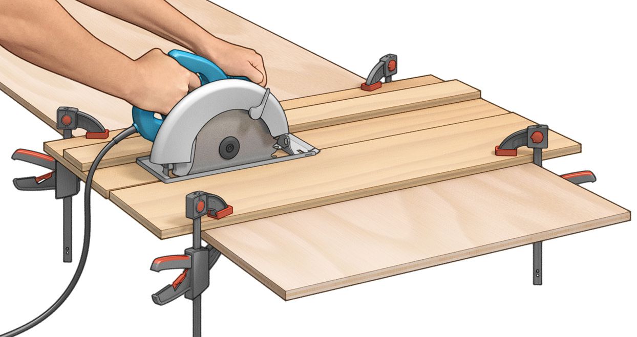 circular saw cutting with edge guide