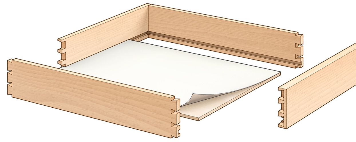 drawer bottom showing laminate