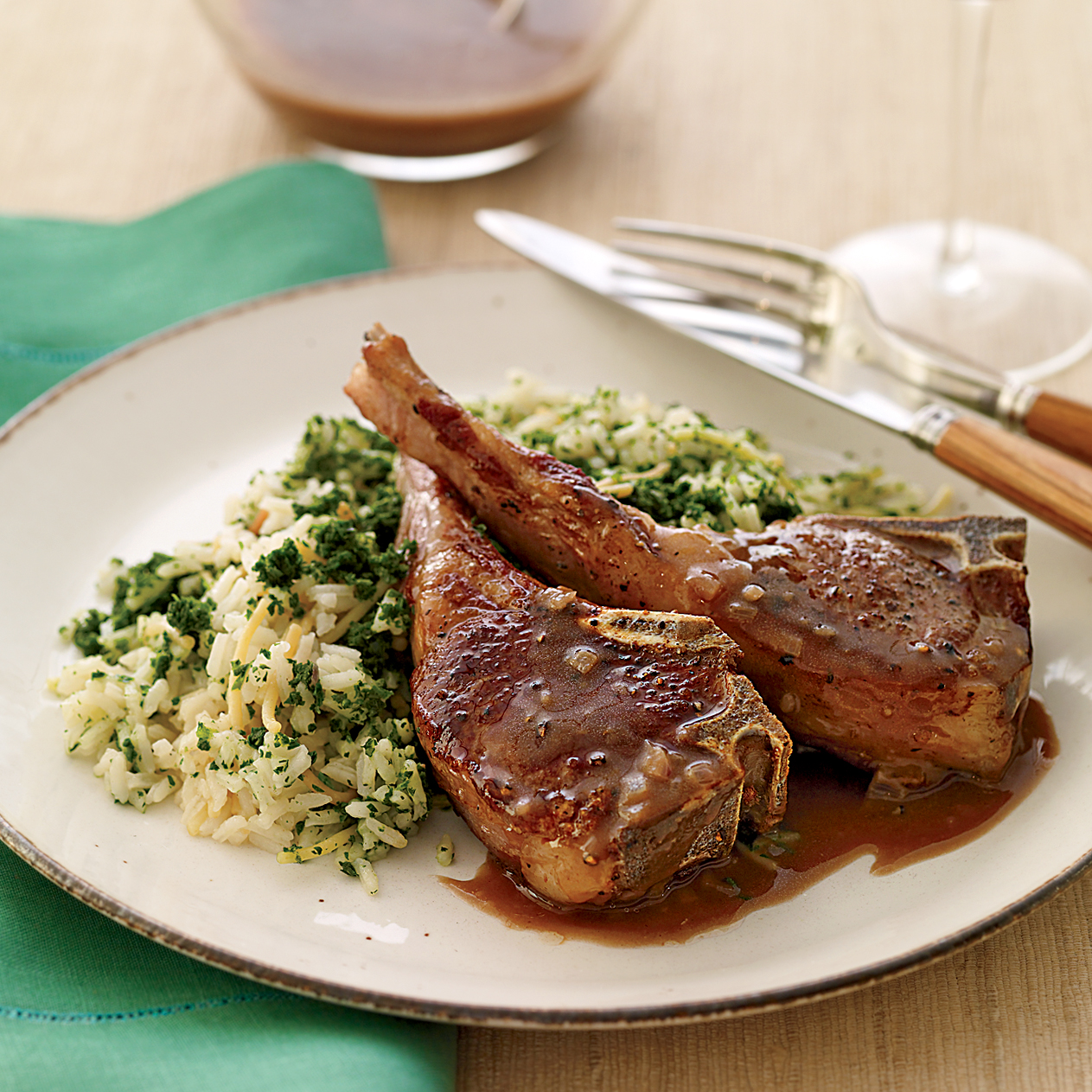 lamb chops with spinach rice pilaf
