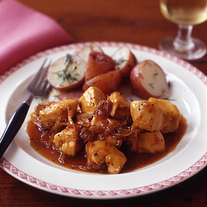 Apricot Poppy Chicken with Dill Potatoes 