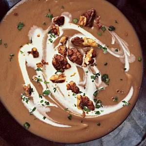 Creamy Chestnut Soup with Candied Walnuts 