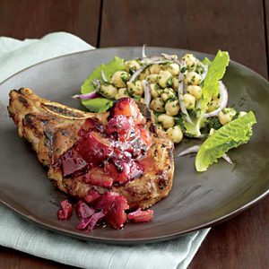 Grilled Pork Chops with Plum-Ginger Sauce 