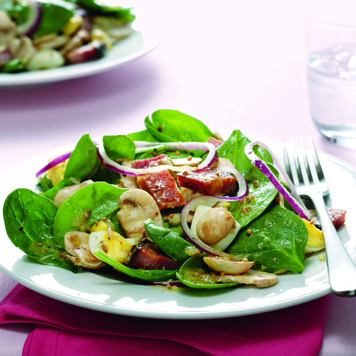 Ham-and-Spinach Salad with Mustard Seed Dressing 