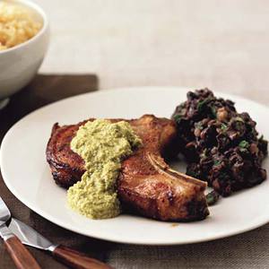 Pork Chops with Pipian Sauce and Black Beans 
