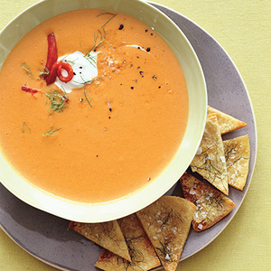 Red-Pepper Fennel Soup with Pita Chips