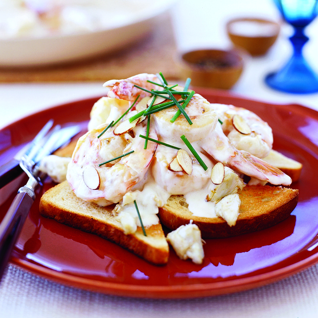 Seafood Newburg on Buttered Toast Points 