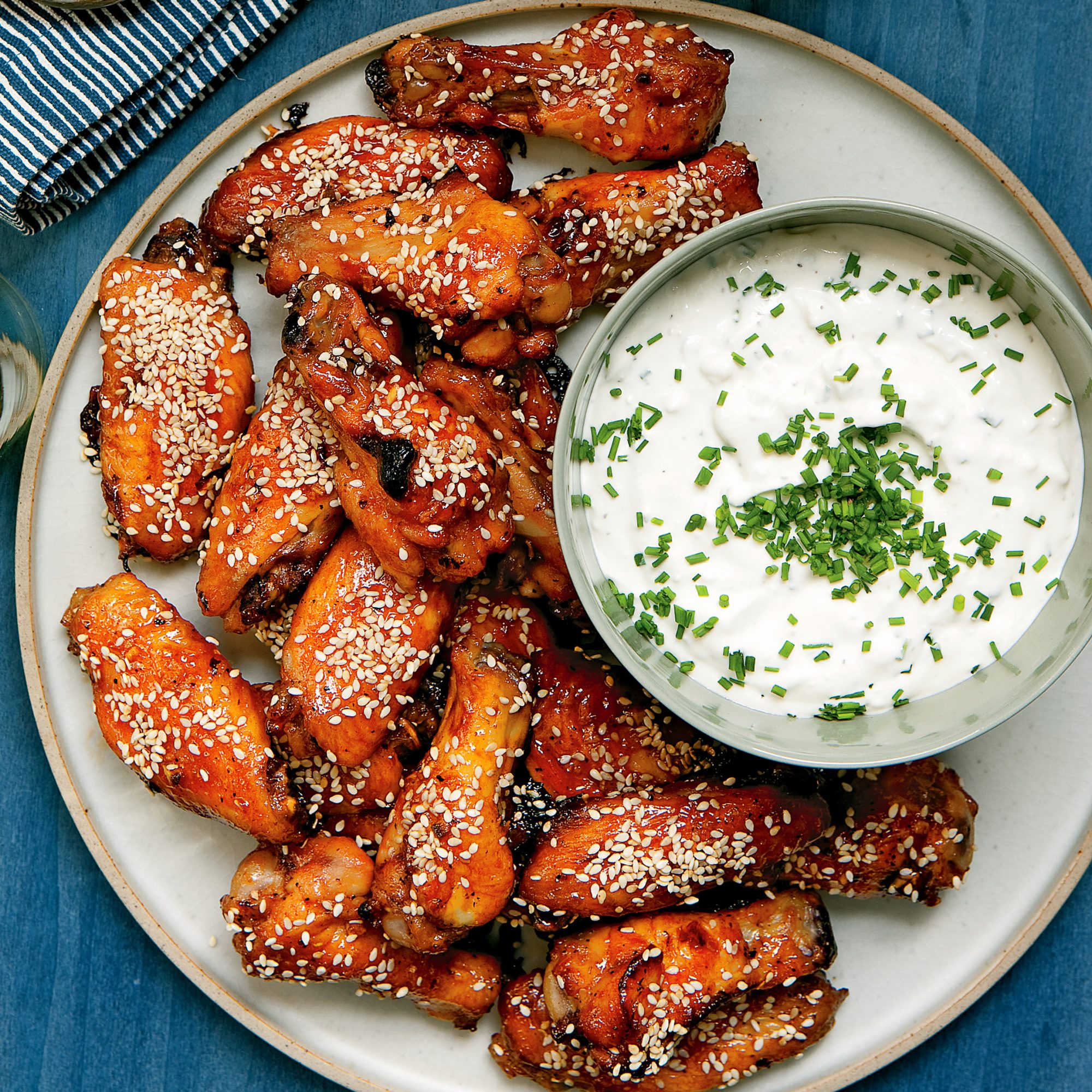 Sticky Chicken Wings with Blue Cheese Dip 