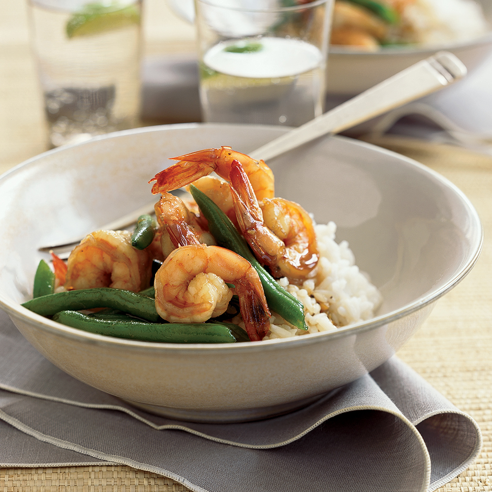 Sweet and Saucy Shrimp and Green Beans with Rice 