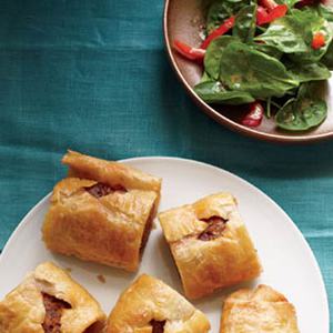 Sausage Rolls with Spinach Salad 