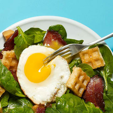 Bacon, Egg & Spinach Salad with Waffle Croutons 