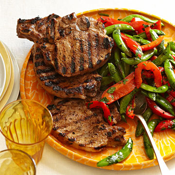 Grilled Pork Chops with Sugar Snap Saute 