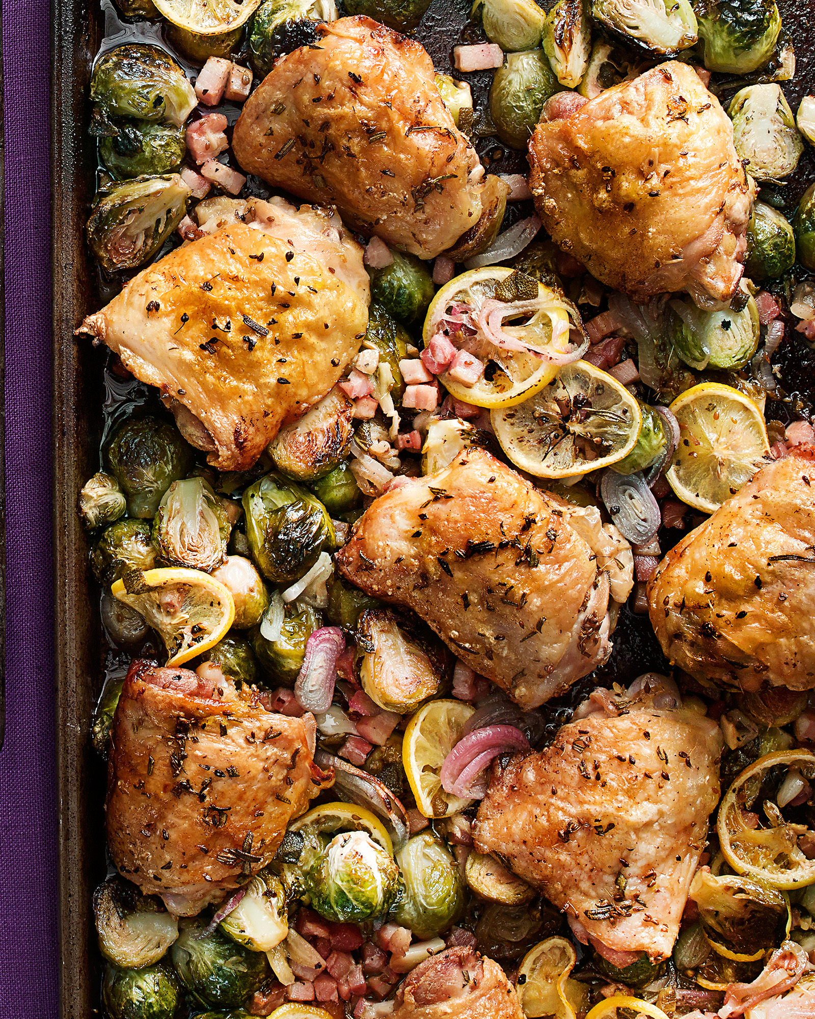 Roast Chicken Thighs & Brussels Sprouts with Pancetta