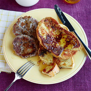 Black Pepper & Parmesan French Toast with Italian Sausage Patties 