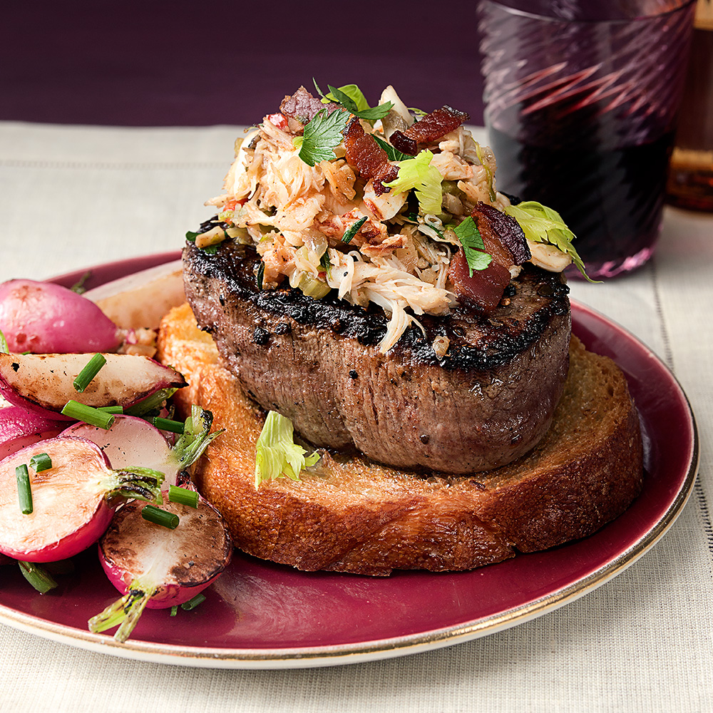 Tournedos of Beef with Deviled Crab & Buttered Radishes 