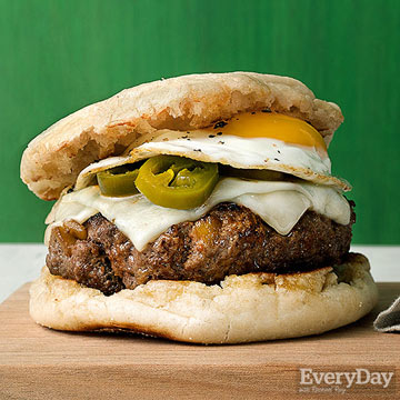 Breakfast Burgers with Green Chiles and Fried Eggs