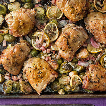 Roast Chicken Thighs & Brussels Sprouts with Pancetta