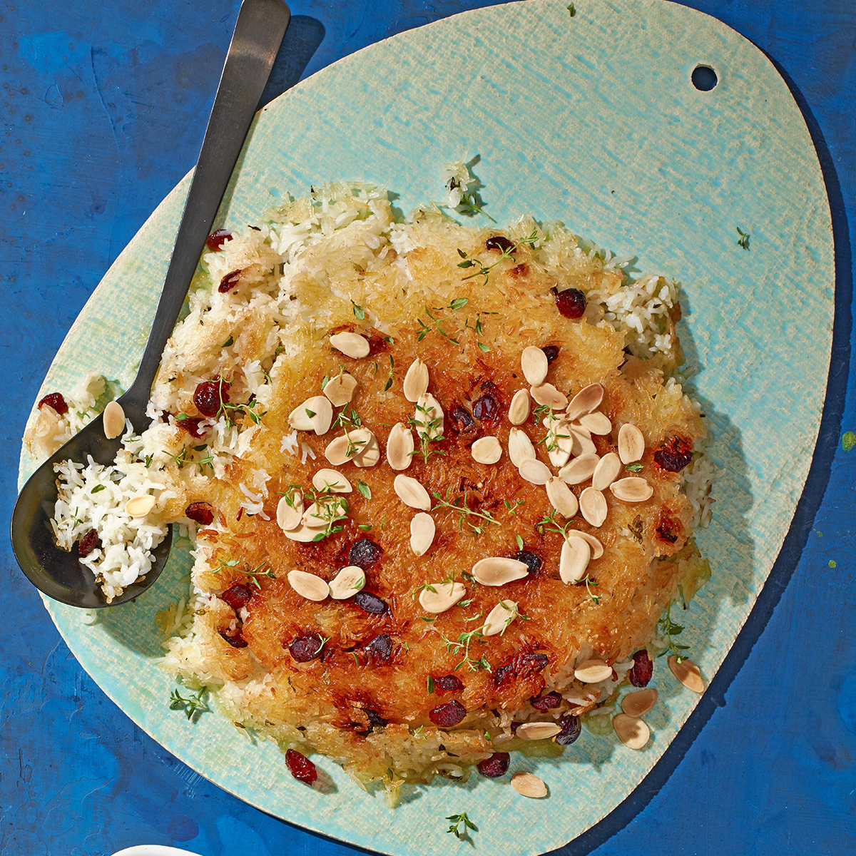 Crispy-Bottom Rice with Cranberries, Thyme & Almonds 